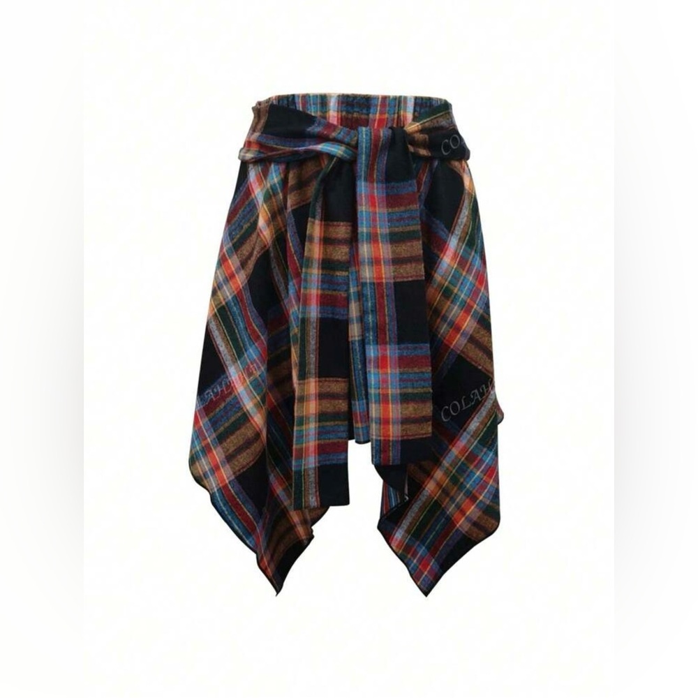 SHEIN NWT Colorful Plaid Handkerchief Circle Knee-Length Midi Wrap Skirt Sz S-M